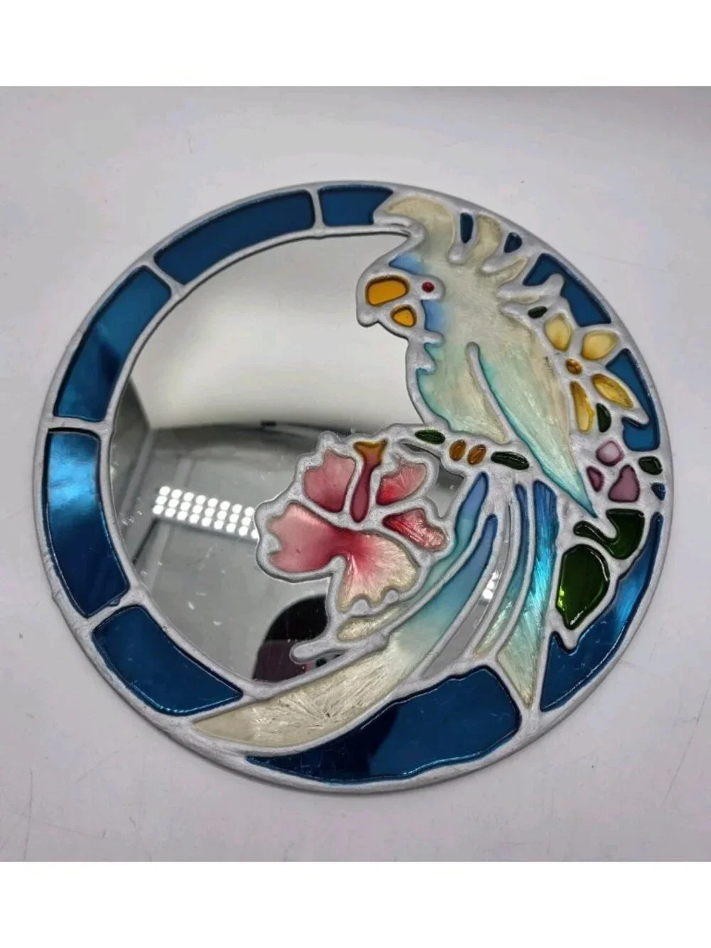 Leaded Stained Glass Tropical Parrot Bird Mirror Vintage Cockatoo Boho